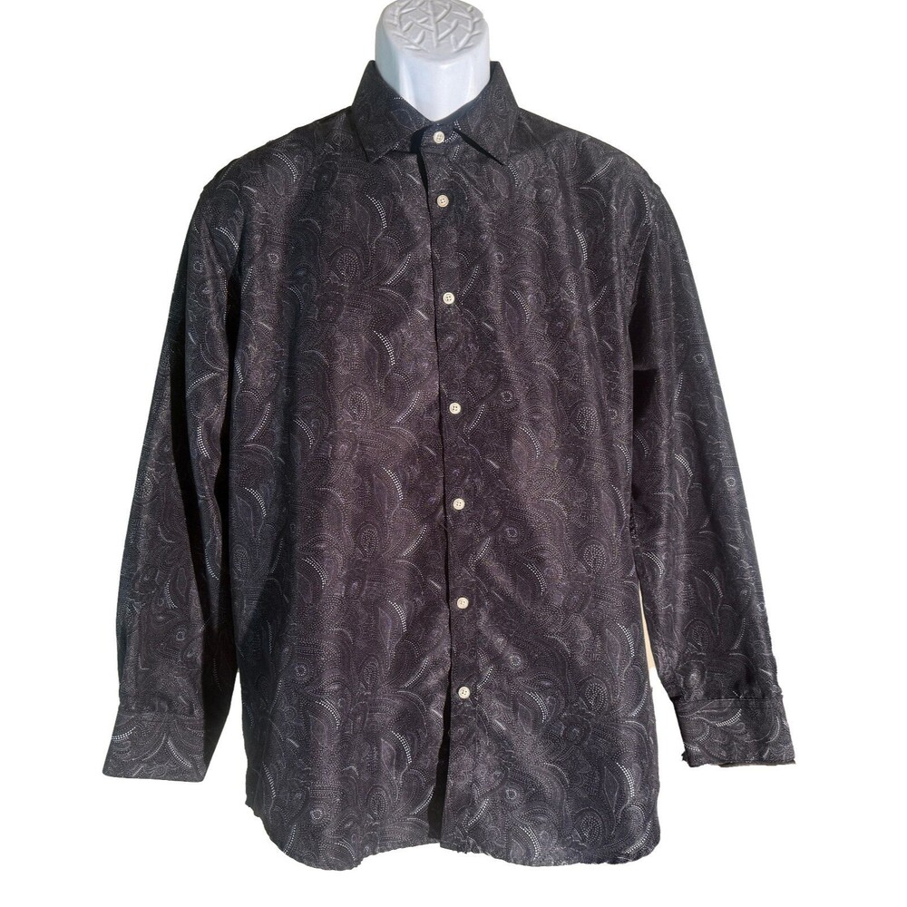 BLACK LABEL by RUFFINI Men's Long‎ Sleeve Button Down Slim Fit Shirt Black Large